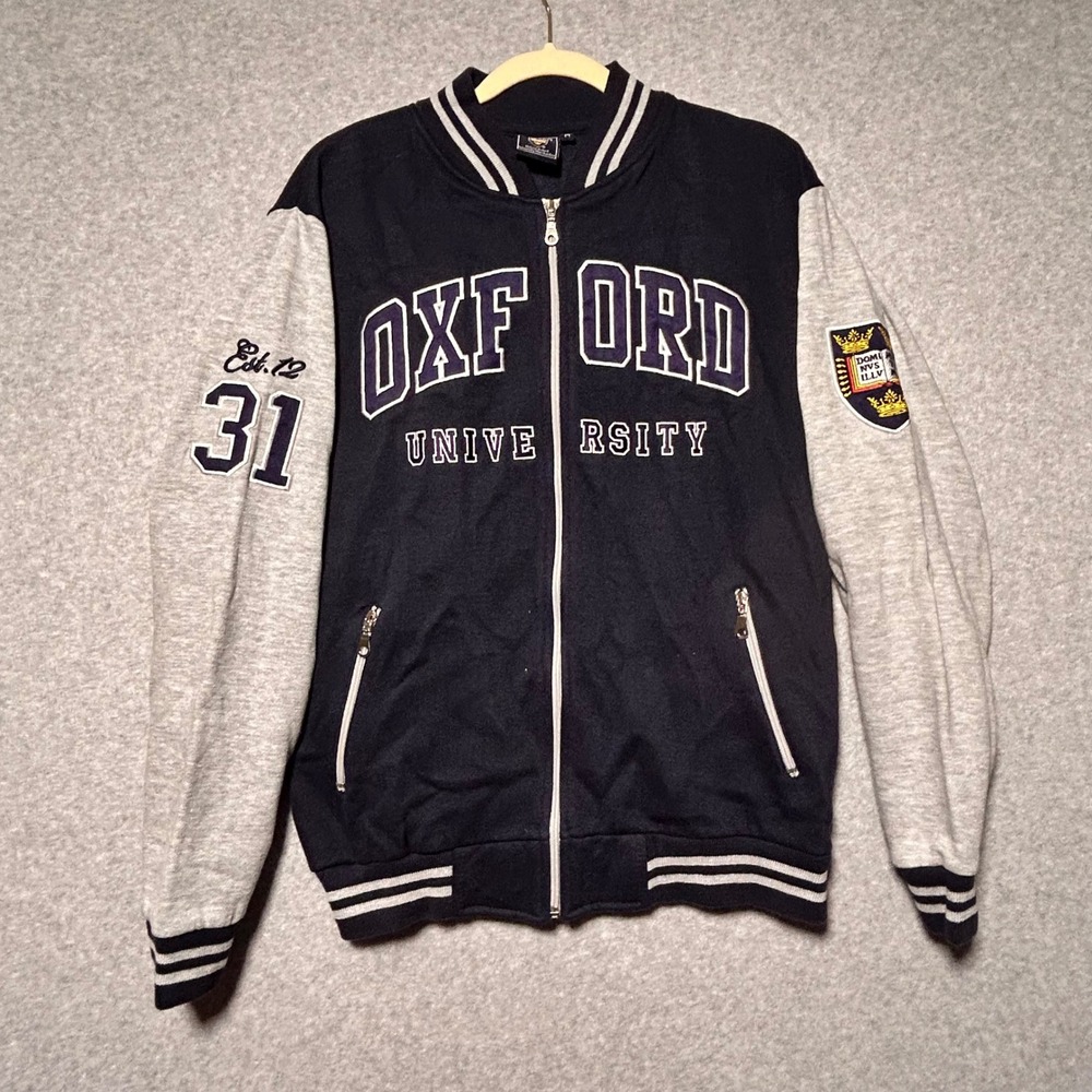 Oxford University Varsity Bomber Jacket Zip-Up – Navy & Grey collegiate M